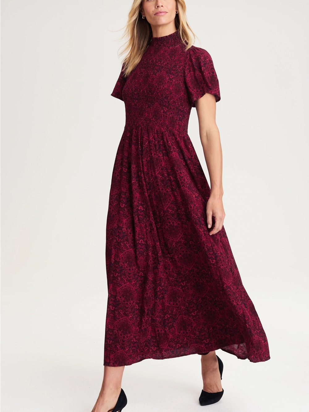 J.Jill Smocked Bodice Printed Maxi Dress – Size L Petite